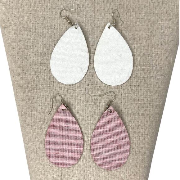 Faux Leather Teardrop Earrings Buffalo Plaid Red & Black and Black & White - Picture 4 of 6